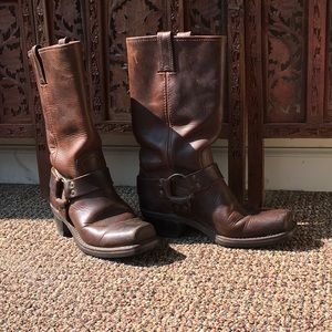 Frye brown leather harness motorcycle boots